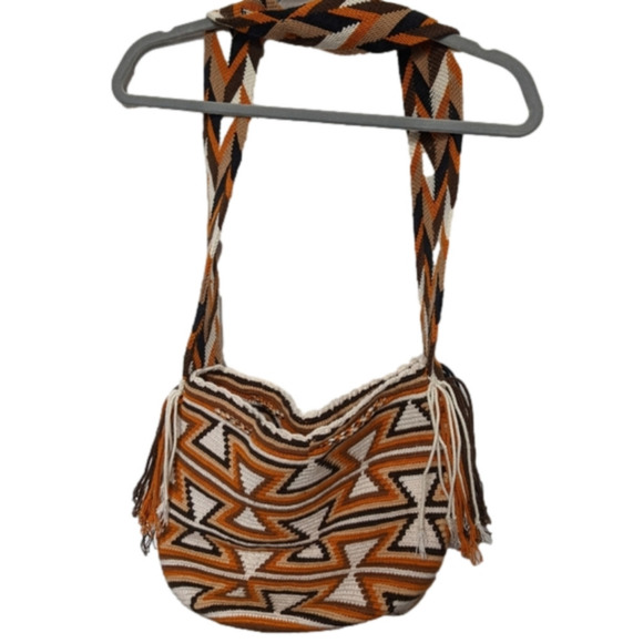 unknown Handbags - Black, orange, brown tribal crochet bag